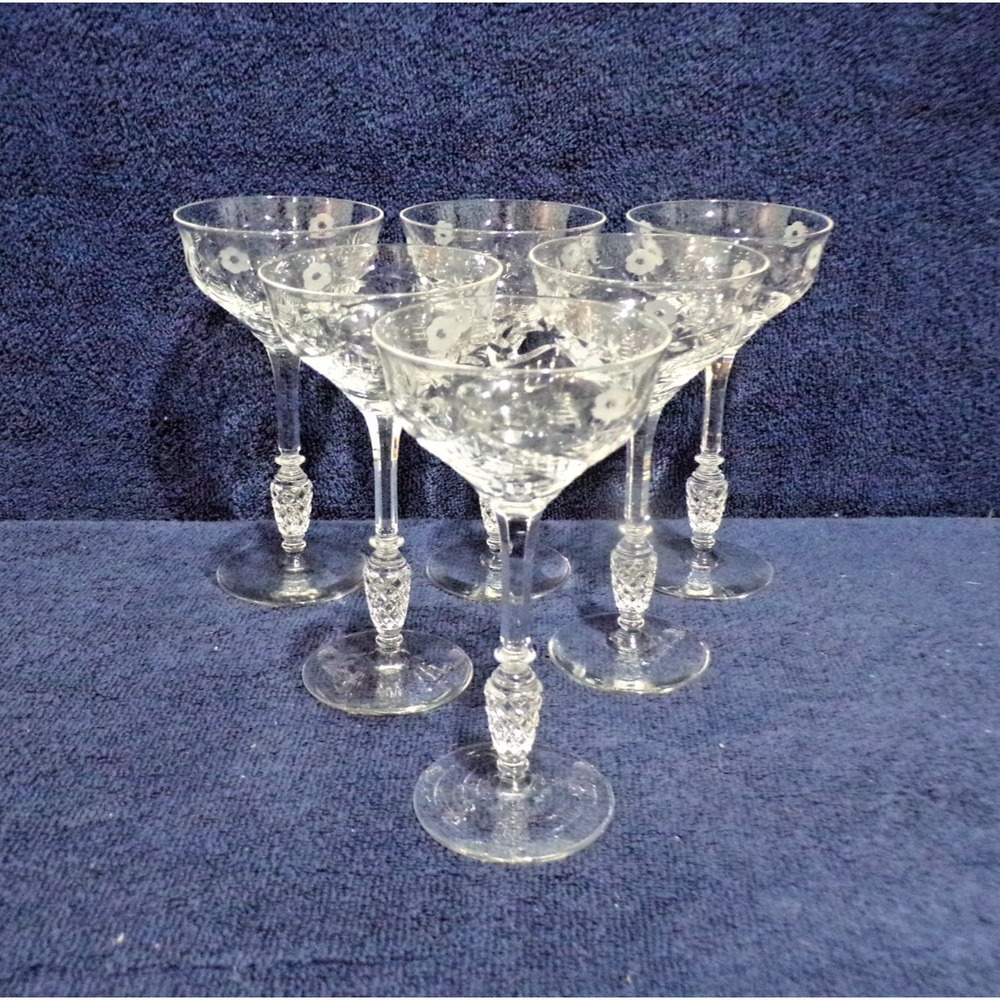 Vintage Libbey Lead Crystal Glass Stemmed Wine Coupe Glasses 4oz Set of 6 Pretty